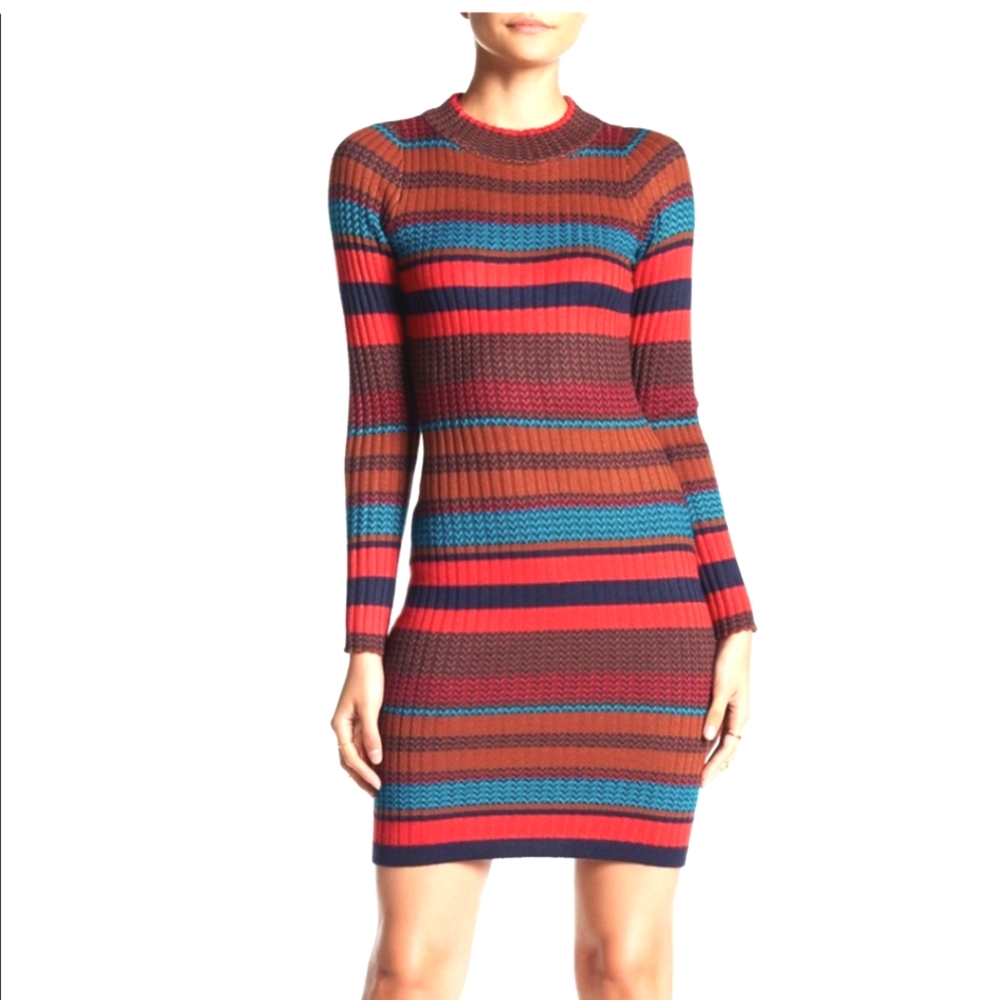 Gianni Binni Striped Sweater Bodycon Dress
